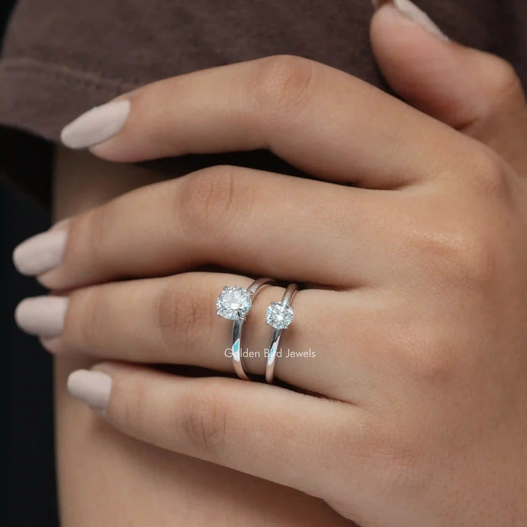 [Round Cut Diamond Engagement Ring Set In Prongs]-[Golden Bird Jwels]