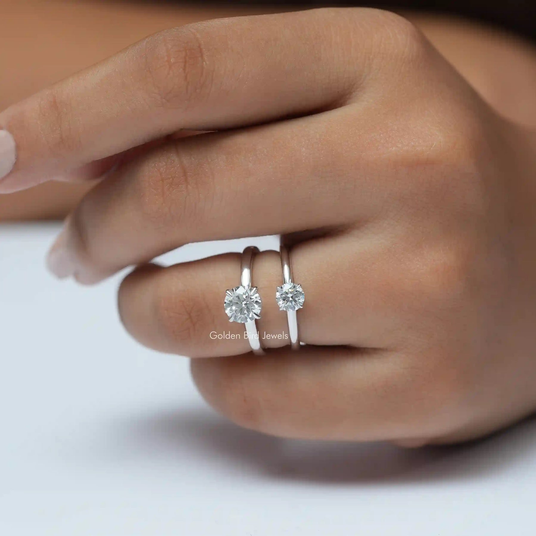 [1 Carat Round Cut Diamond Solitaire Engagement Ring]-[Golden Bird Jwels]