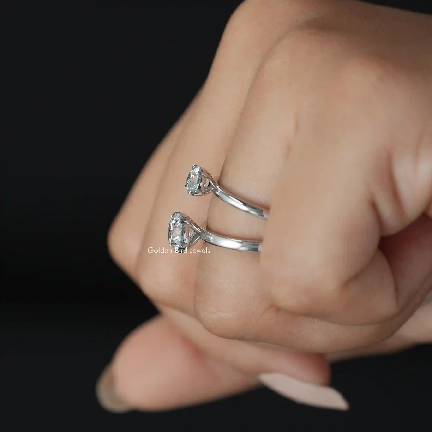 [18k White Gold Round Cut Diamond Engagement Ring]-[Golden Bird Jwels]