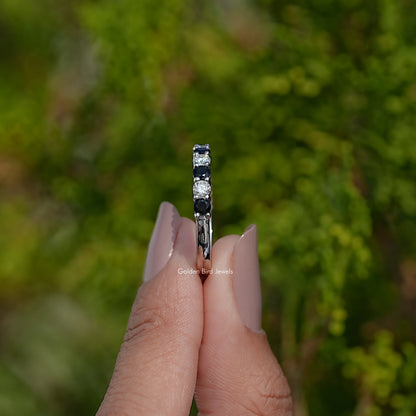 Round Moissanite And Gemstone Eternity Band