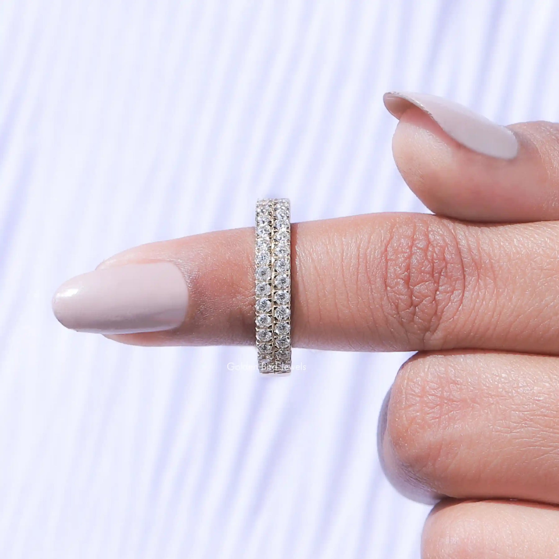 Round Cut Moissanite Two Row Eternity Band