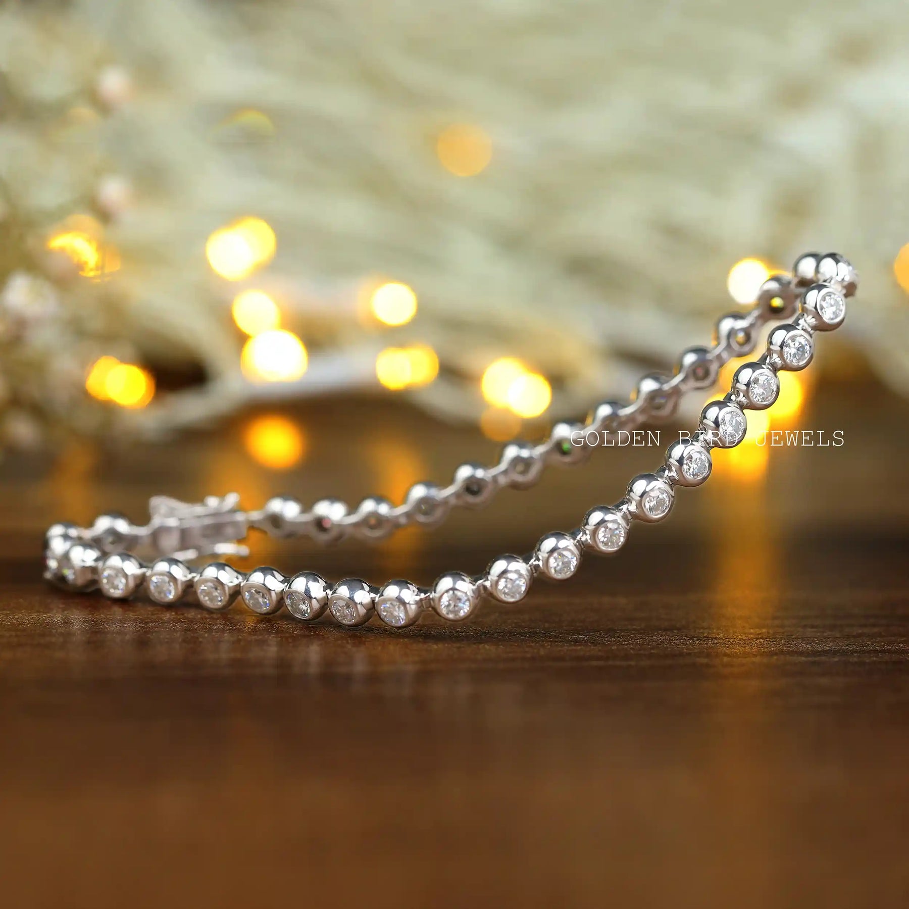 [This moissanite bracelet set in bezel setting and vvs clarity]-[Golden Bird Jewels]