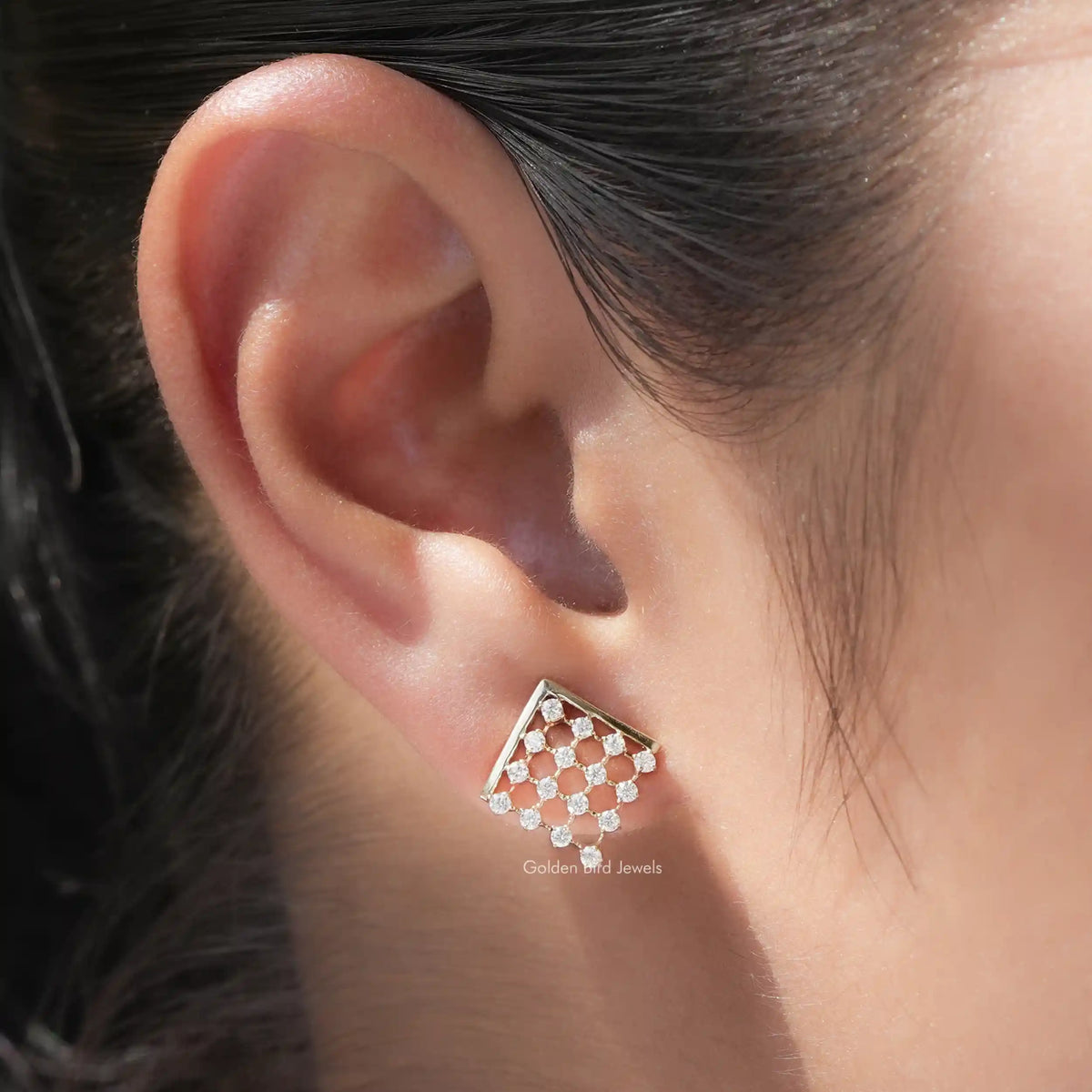 In Ear view of round Cut moissanite Stud Earrings