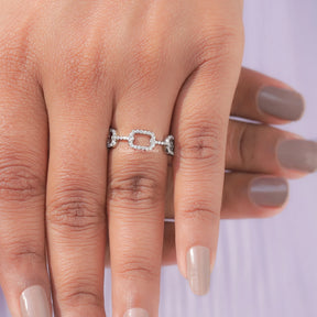[Round Cut Chain Link Pave Band In White Gold]-[Golden Bird Jewels]