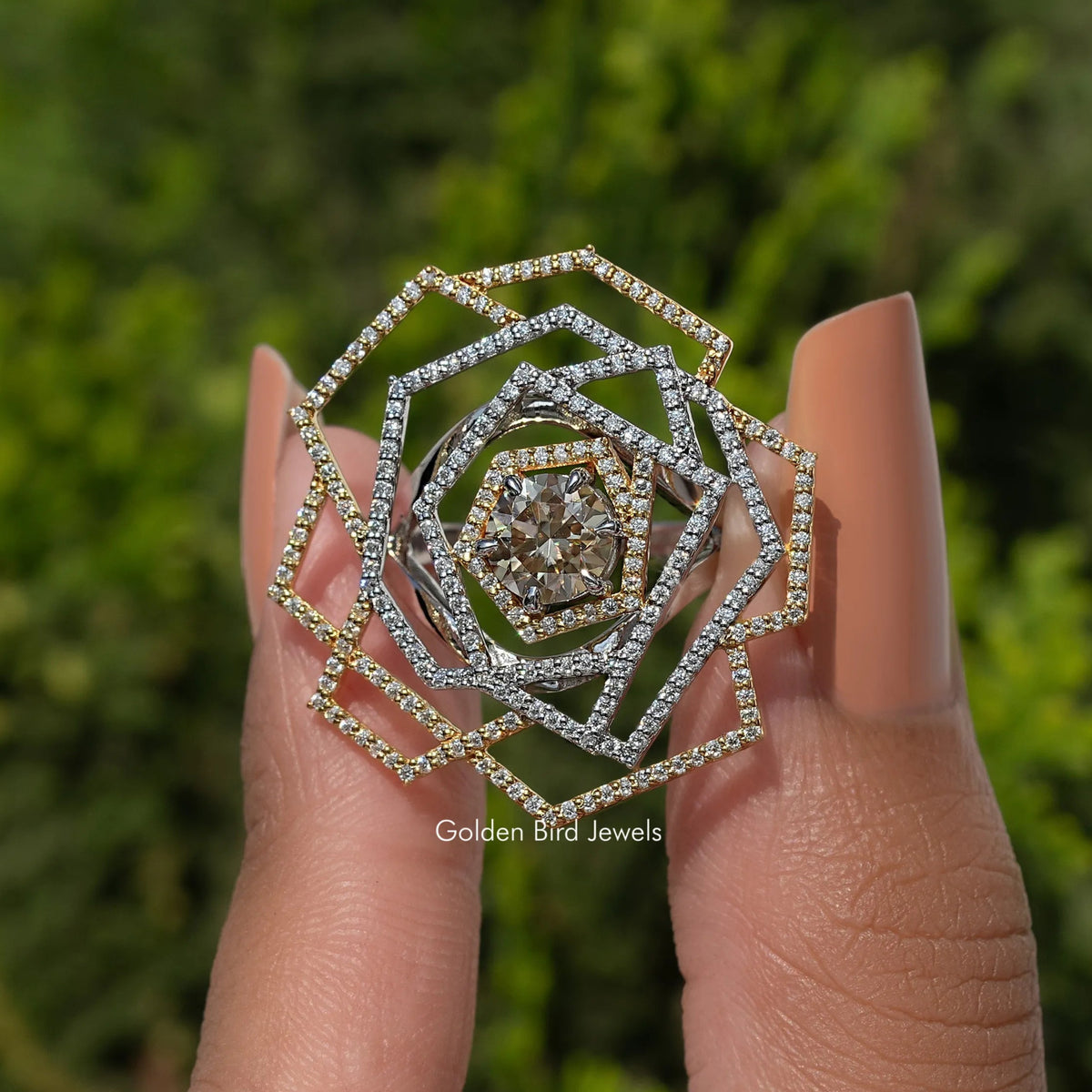 Round Cut Moissanite Cluster Engagement Ring