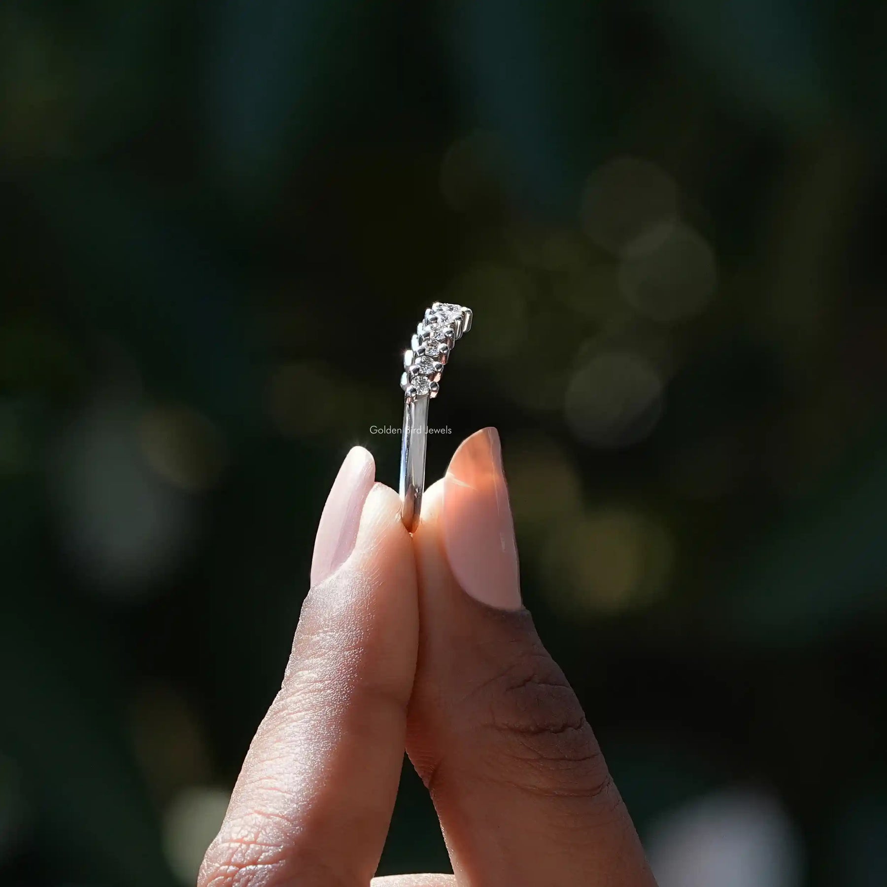 [Colorless Round Cut Moissanite Band]-[Golden Bird Jewels]