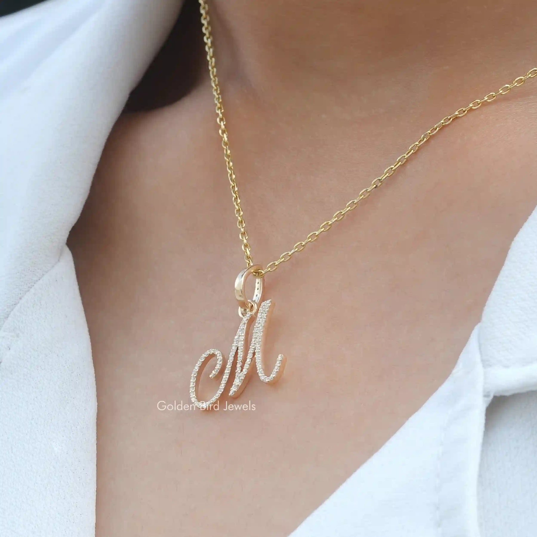 [Moissanite round cut custom letter pendant with vvs clarity moissanite]-[Golden Bird Jewels]