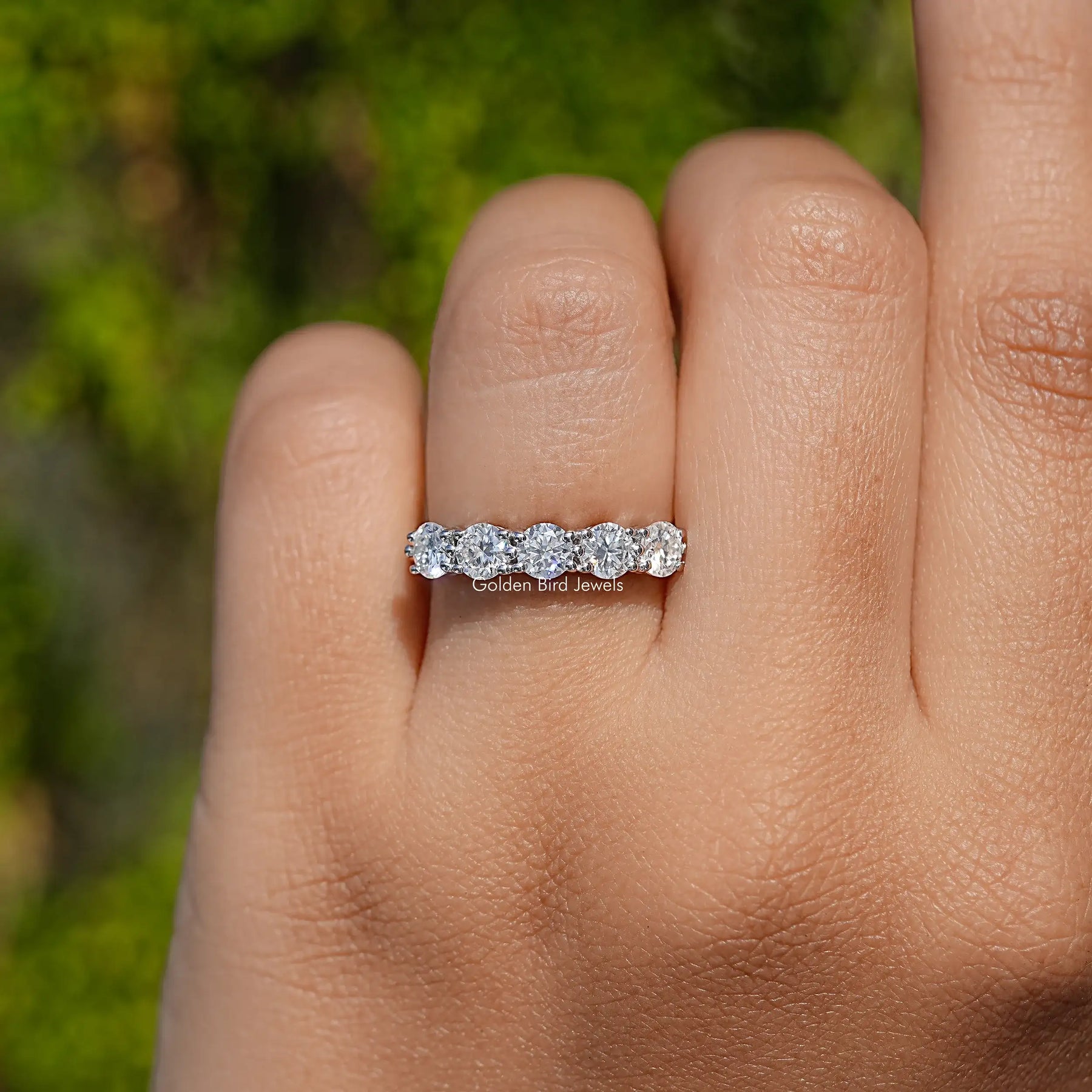 Five Stone Round Cut Moissanite Wedding Band