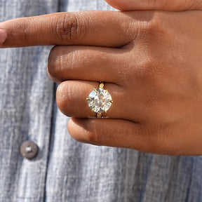 Detailed View Of Moissanite Old European Round Cut Ring In Yellow Gold