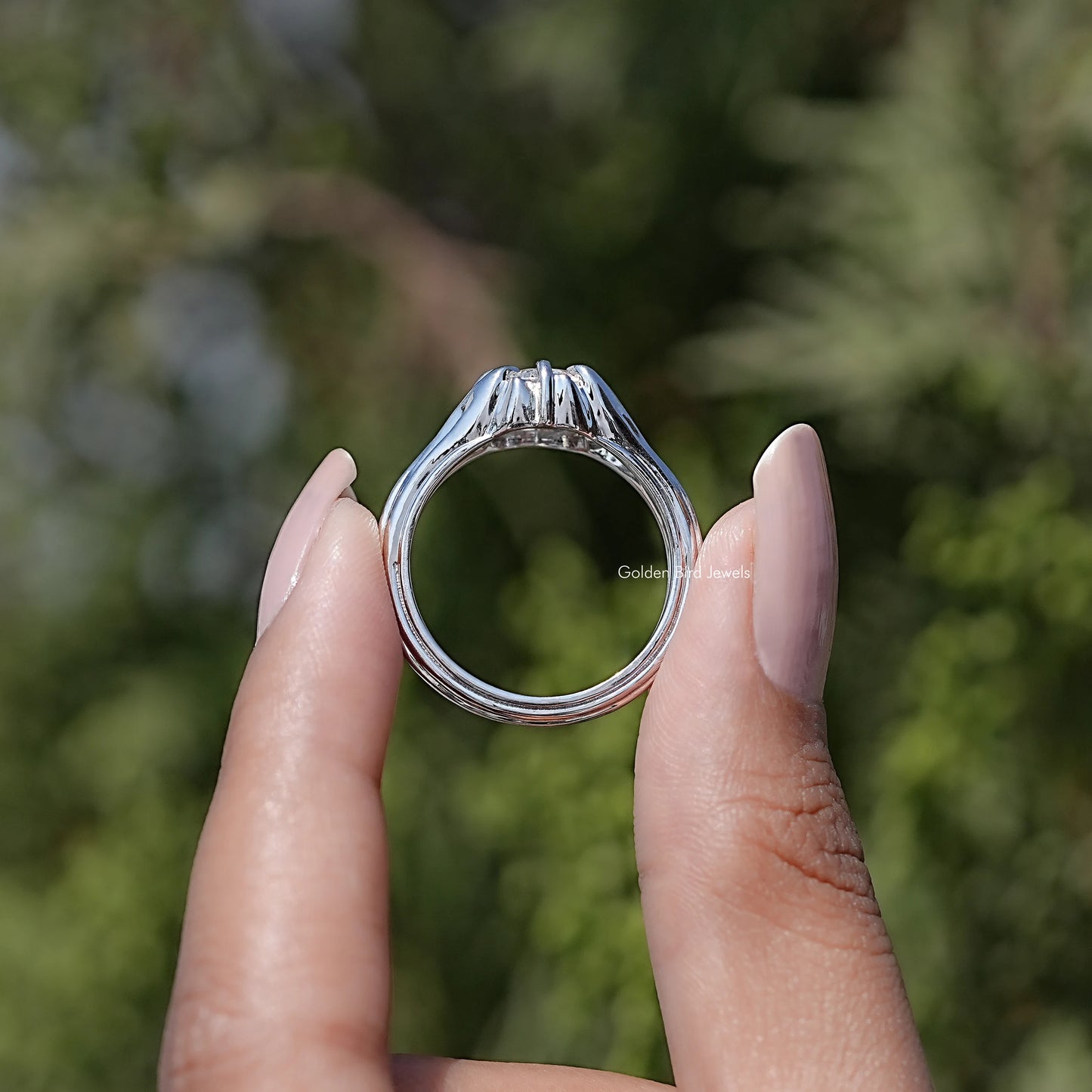 Round Cut Colorless Moissanite Engagement Ring