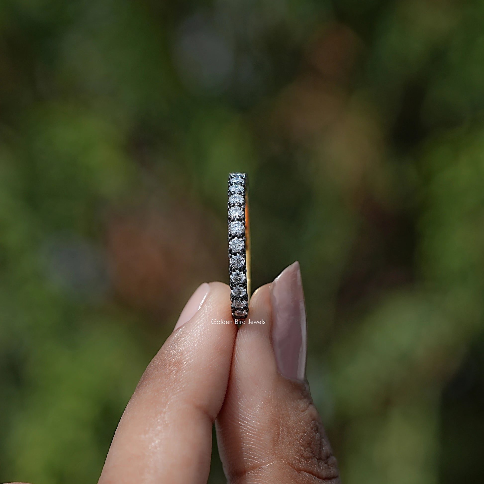 Side View of Round Cut Moissanite Full Eternity Stacking Band