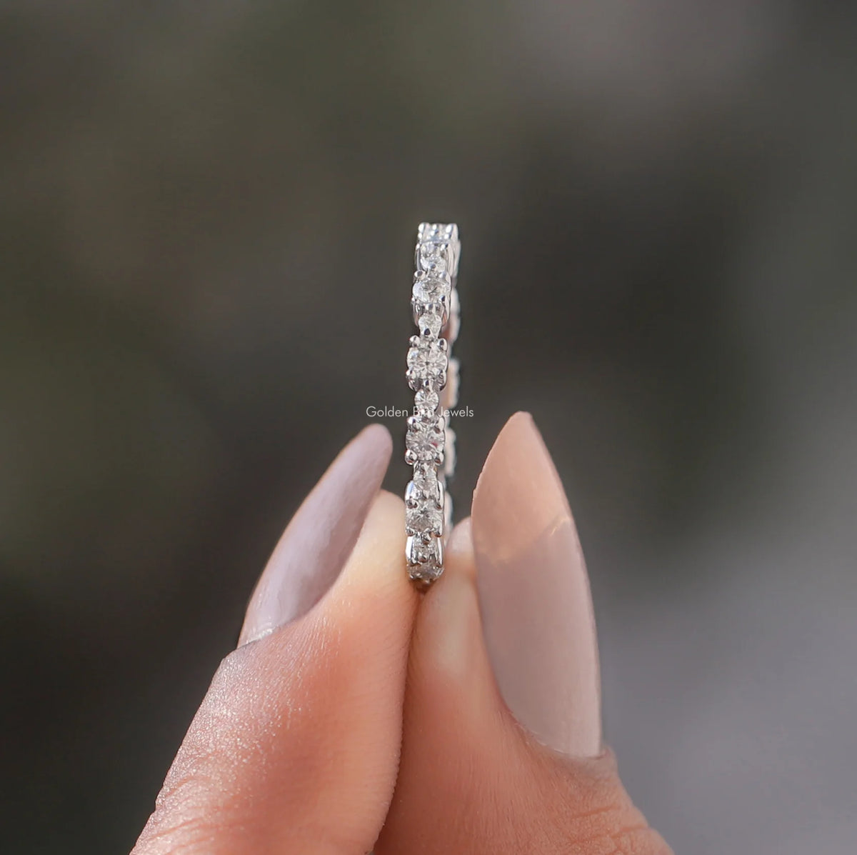 [White Gold Round Cut Wedding Band]-[Golden Bird Jewels]