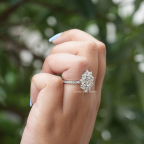Round Cut Moissanite Floral Halo Engagement Ring