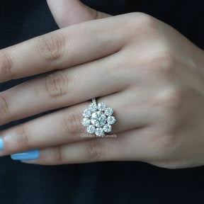 Round Cut Moissanite Floral Halo Engagement Ring