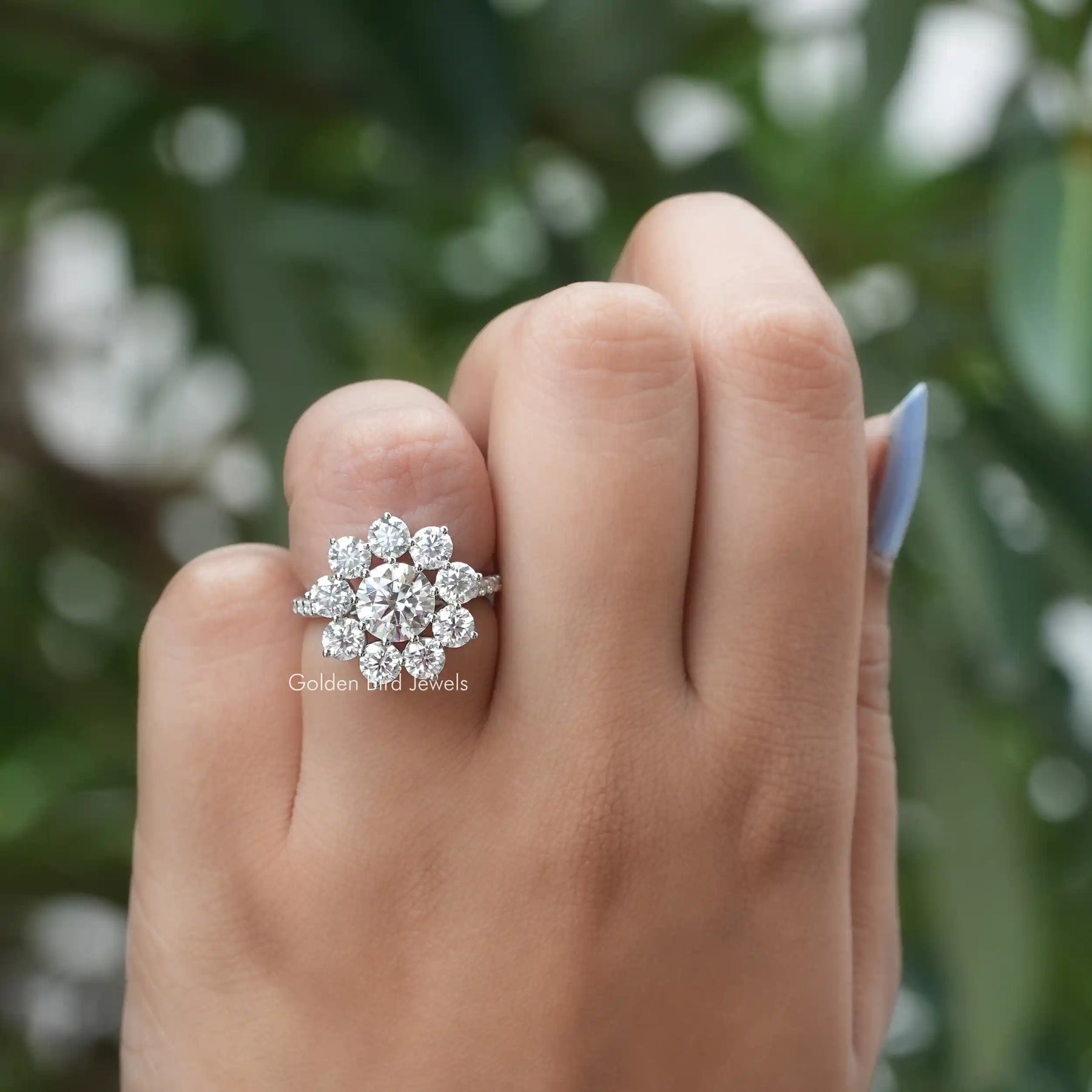18K White Gold Oval Garnet Floral Diamond Halo Engagement Ring -1/2ctw –  RockHer.com