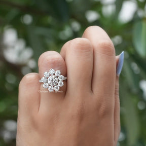 Round Cut Moissanite Floral Halo Engagement Ring