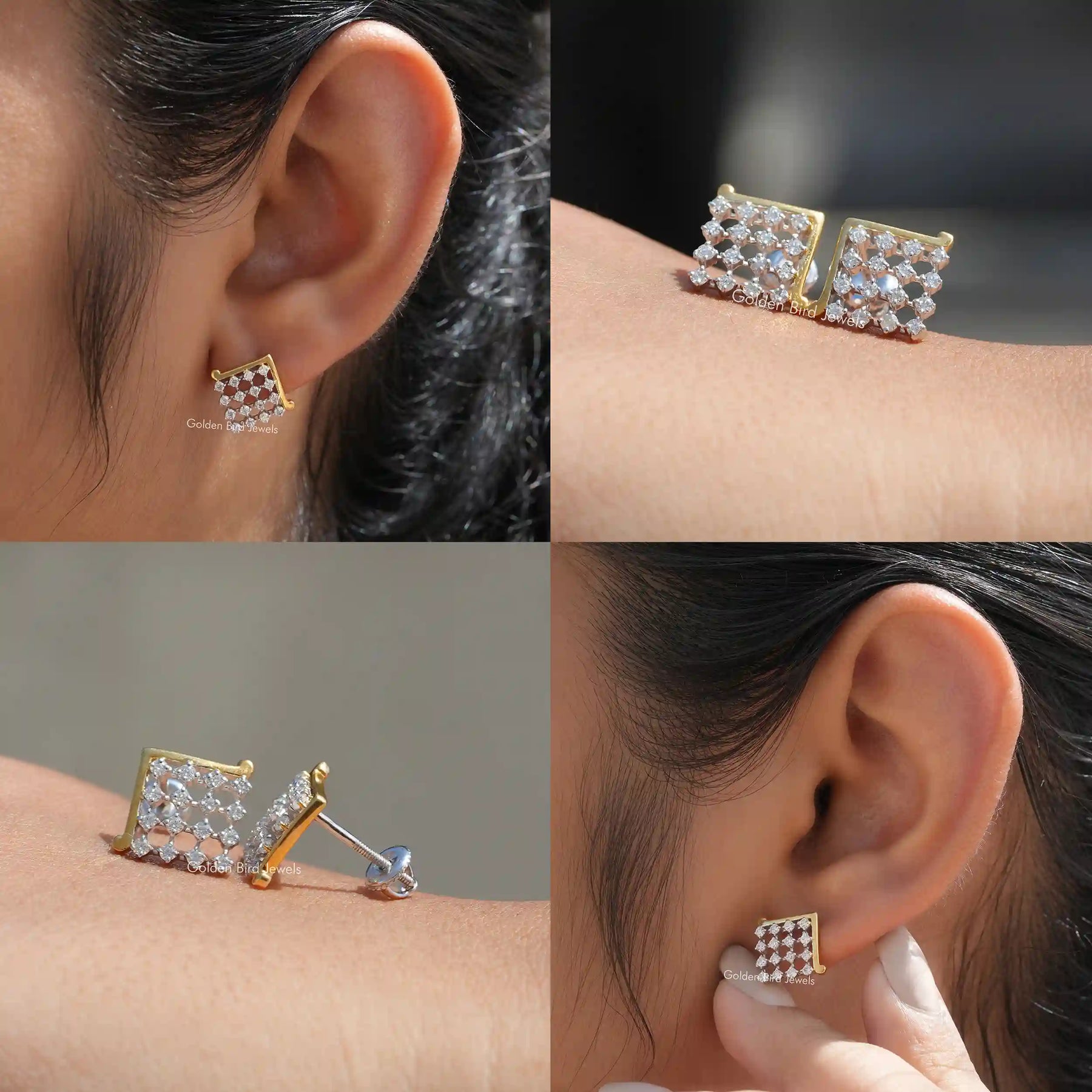 [Man Made Moissanite Round Cut Earrings]-[Golden Bird Jewels]