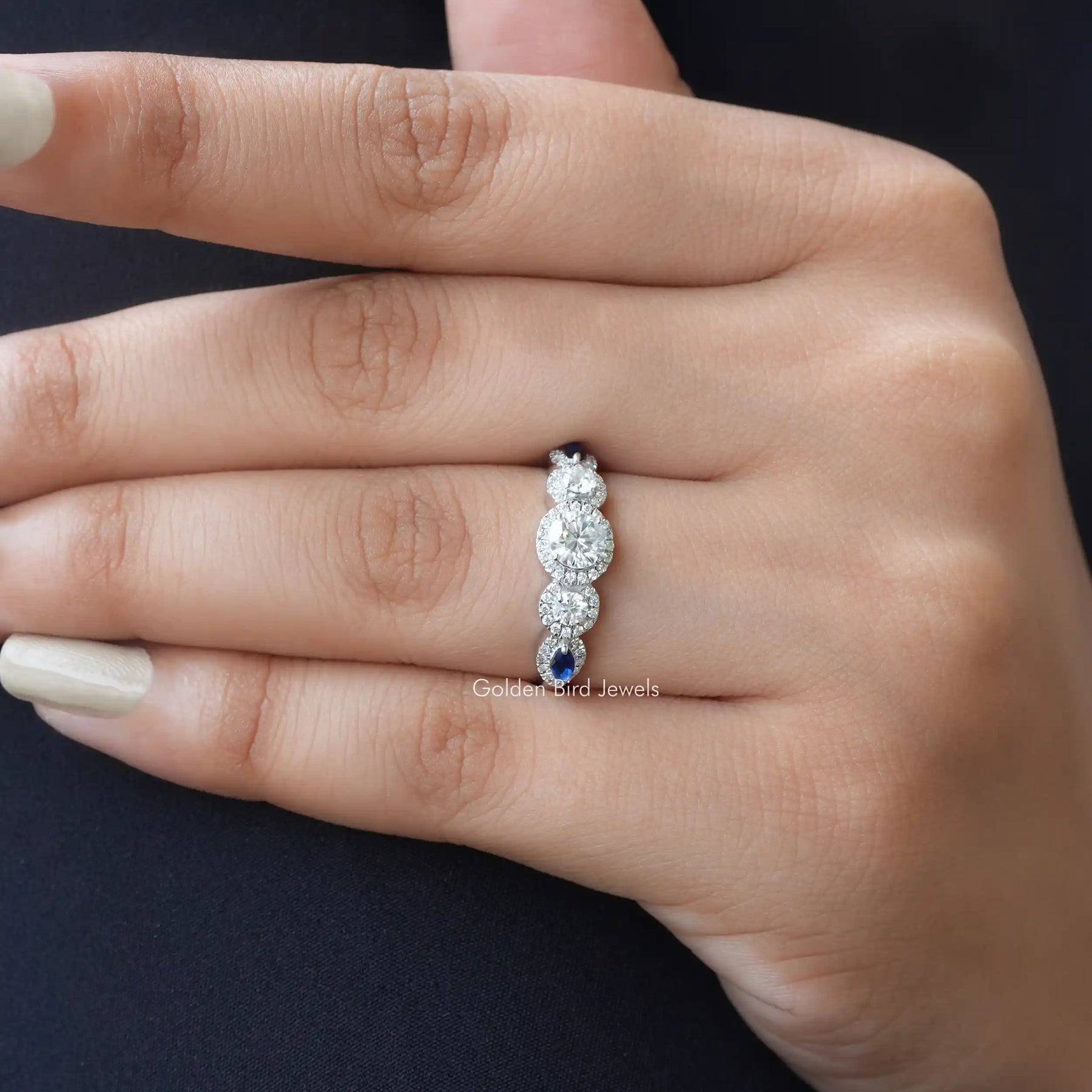 Moissanite Wedding Band White Gold Golden Bird Jewels