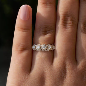 View of Round Cut Moissanite Half Eternity Wedding Band In White Gold