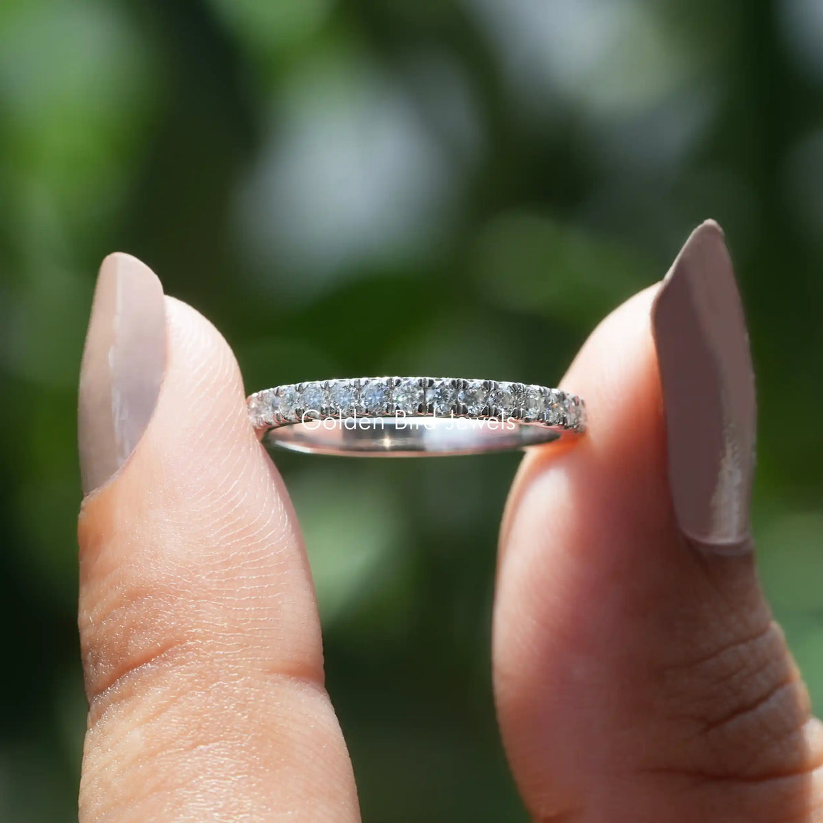 [Round Cut Moissanite Half Eternity Wedding Band]-[Golden Bird Jewels]