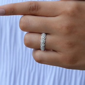 [Colorless Round Cut Halo Wedding Band]-[Golden Bird Jewels]