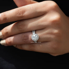 [In Finger Moissanite Wedding Ring Set Made Of Round Cut]-[Golden Bird Jewels]