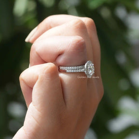 [In Finger a Moissanite Double Layered Wedding Ring Set]-[Golden Bird Jewels]