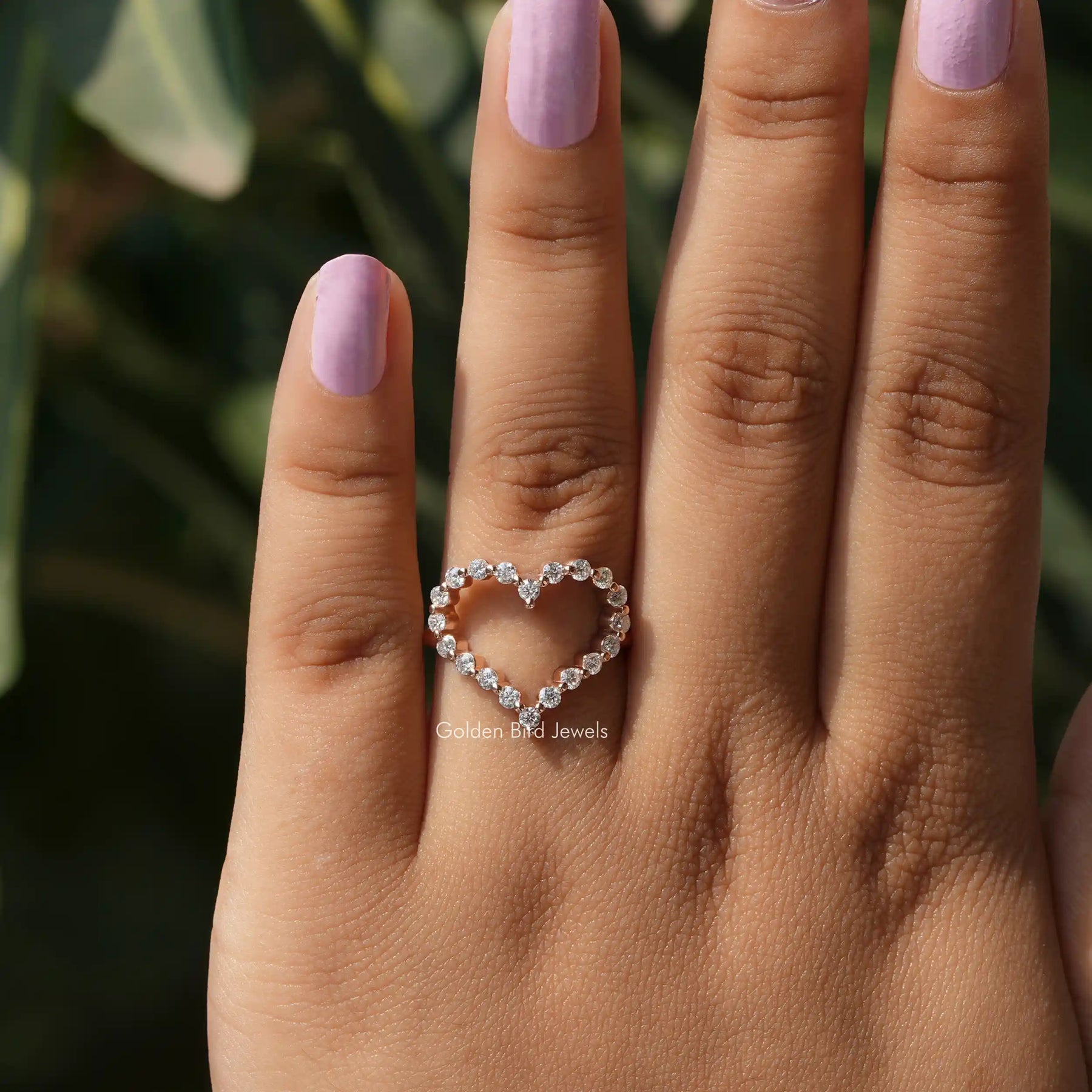 [Round Cut Moissanite Heart Shaped Ring For Women]-[Golden Bird Jewels]