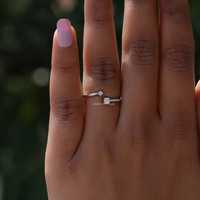 [Colorless Round Moissanite Open Cuff Wedding Band]-[Golden Bird Jewels]