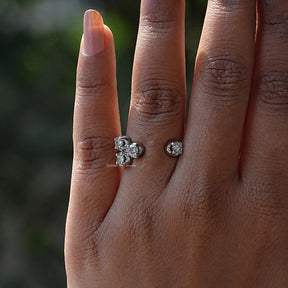 Round Cut Moissanite Open Cuff Wedding Ring