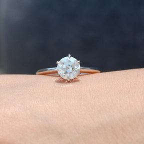 Detailed View Of Round Cut Moissanite Proposal Ring In White Gold