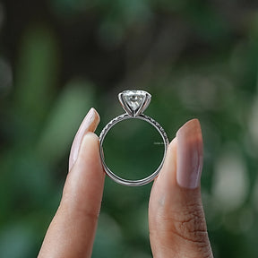 Back View of Round Cut Diamond Solitaire Ring In two fingers