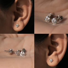 [Collage of round cut moissanite martini solitaire stud earrings]-[Golden Bird Jewels]