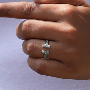 [White Gold Round Cut Open Cuff Wedding Band]-[Golden Bird Jewels]
