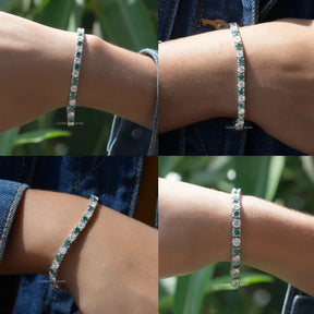 [Collage of round cut moissanite tennis bracelet]-[Golden Bird  Jewels]