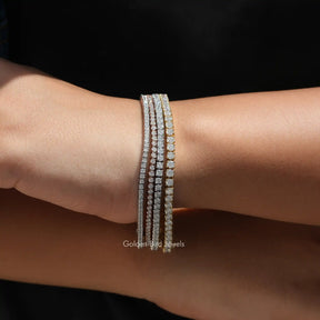[This moissanite round cut wedding bracelet set in round cut stones]-[Golden Bird Jewels]