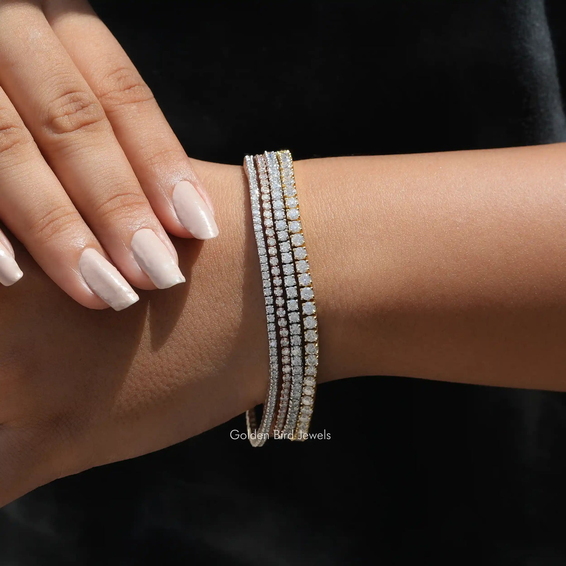 [Round cut moissanite tennis wedding bracelet made of vvs clarity & round cut stones]-[Golden Bird Jewels]