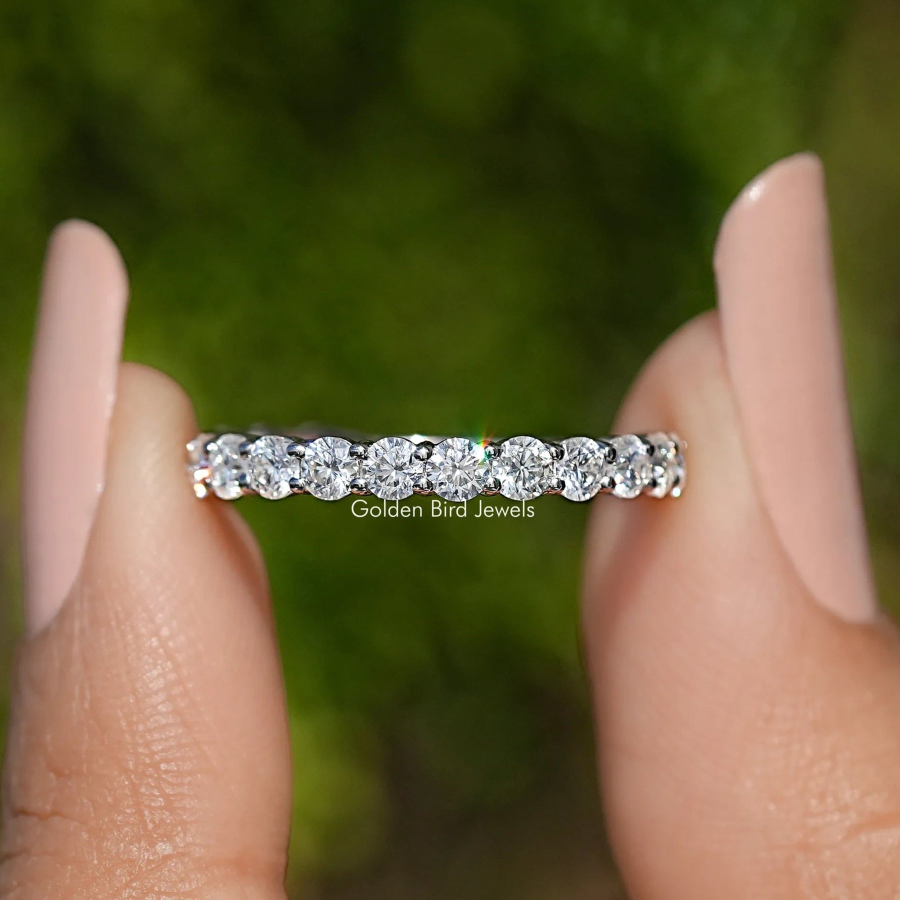 Round Cut Moissanite Three Quarter Eternity Wedding Band
