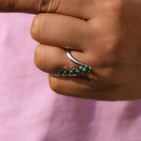 View of V Shaped Round Cut Ring In White Gold