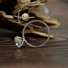 [This old european round cut moissanite ring crafted with 4 prong setting]-[Golden Bird Jewels]