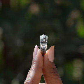 [White Gold Round Cut Three Row Band]-[Golden Bird Jewels]
