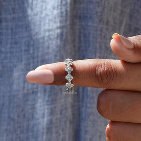 In finger front View of Round Cut Diamond Wedding Band In White Gold