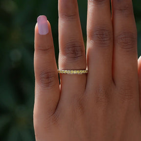Close view of Citrine Yellow Round Eternity Band