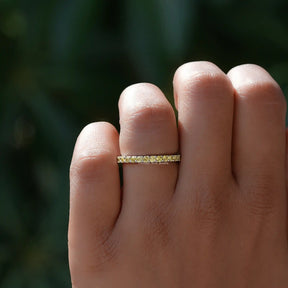 View of Citrine Yellow Round Eternity Band in prongs setting
