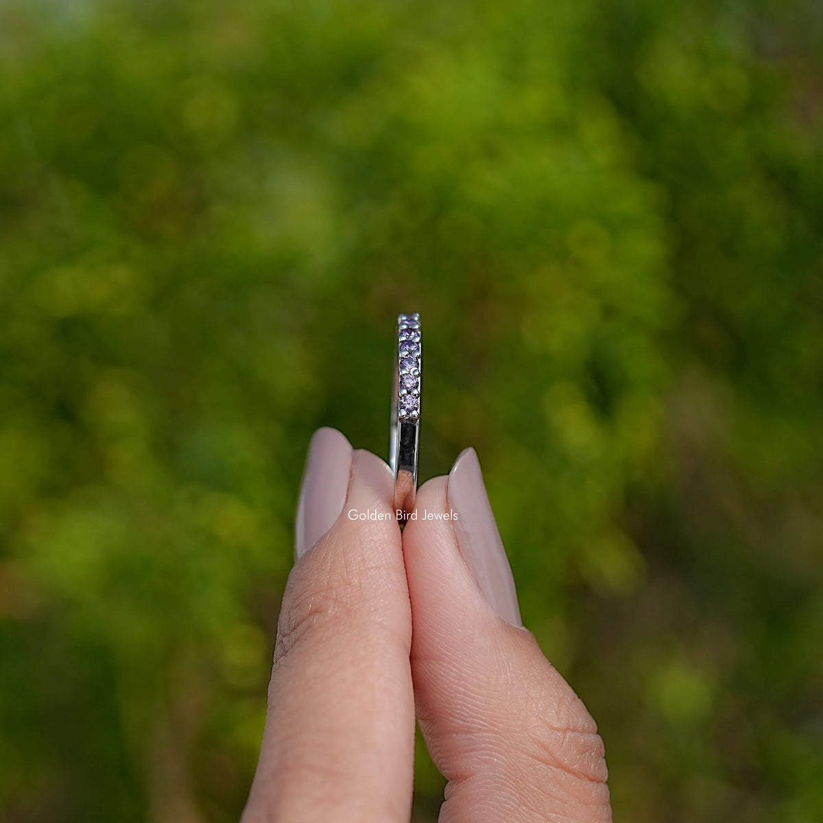 February Birthstone Purple Amethyst Round Eternity Band