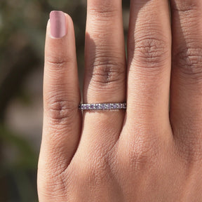 In finger view of Round Cut Moissanite Solitaire Ring