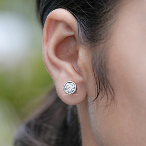 Round Cut Lab Diamond Bezel Set Stud Earrings
