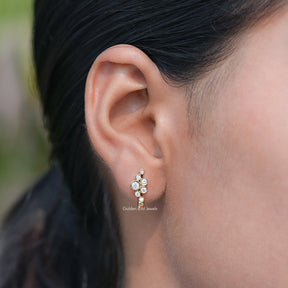 Round Lab Diamond Bezel Set U Shape Hoop Earrings