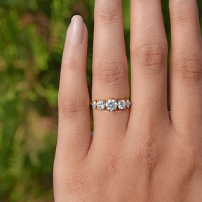 View of Round Cut Diamond Five Stone Accent Ring In Yellow Gold
