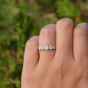 Detailed View of Round Cut Lab Diamond Five Stone Ring In Yellow Gold